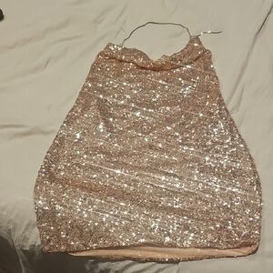 PrettyLittleThing Gold Sequin Backless Dress